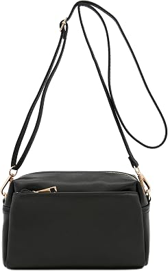 Women's Black Small Crossbody Shoulder Bag with Adjustable Strap