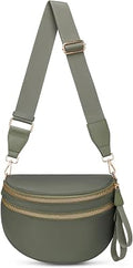 Women's Olive Green Belt Bag with Double Zip Compartments and Adjustable Strap