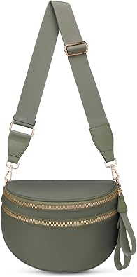 Women's Olive Green Belt Bag with Double Zip Compartments and Adjustable Strap