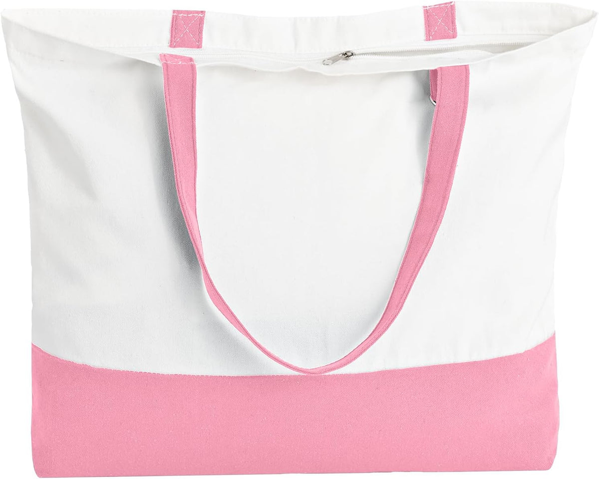 Zippered Canvas Tote Bag with Inner Pocket