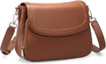 Women's Brown Leather-Look Crossbody Bag with Front Flap and Zip Pocket