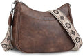 Women's Brown Crossbody Bag with Floral Wide Strap